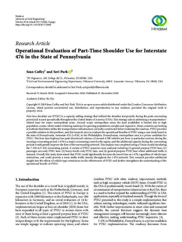 Operational Evaluation of Part-Time Shoulder Use for Interstate 476 in the State of Pennsylvania