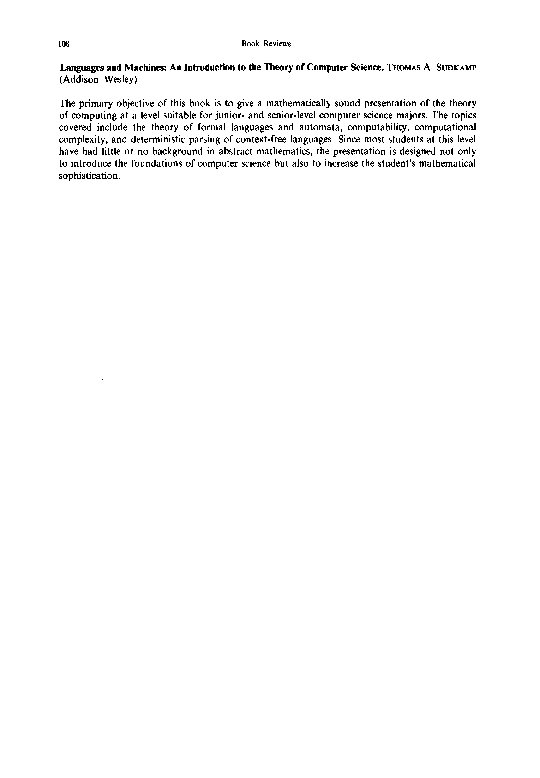(PDF) Languages and machines: An introduction to the theory of computer ...