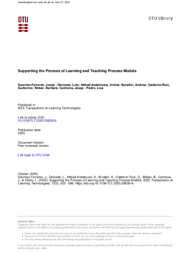 (PDF) Supporting the Process of Learning and Teaching Process Models