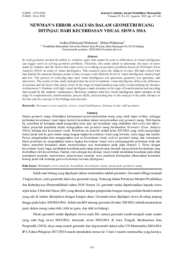 (PDF) Newman’s Error Analysis Dalam Geometri Ruang Ditinjau dari ...
