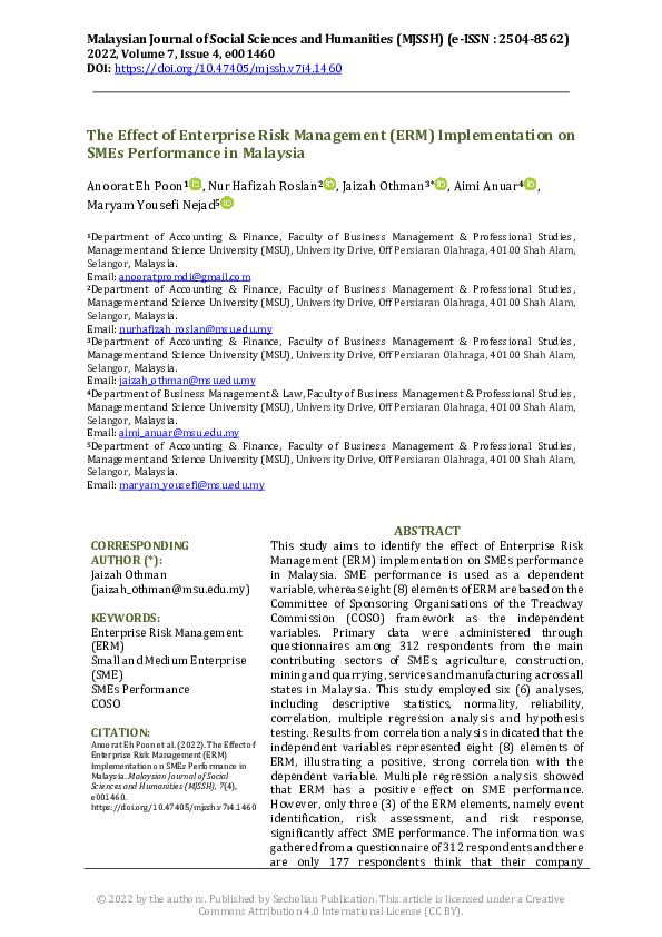 (PDF) The Effect of Enterprise Risk Management (ERM) Implementation on ...