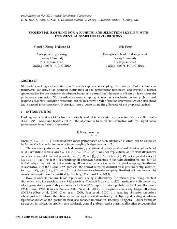 (PDF) Sequential Sampling for a Ranking and Selection Problem with ...
