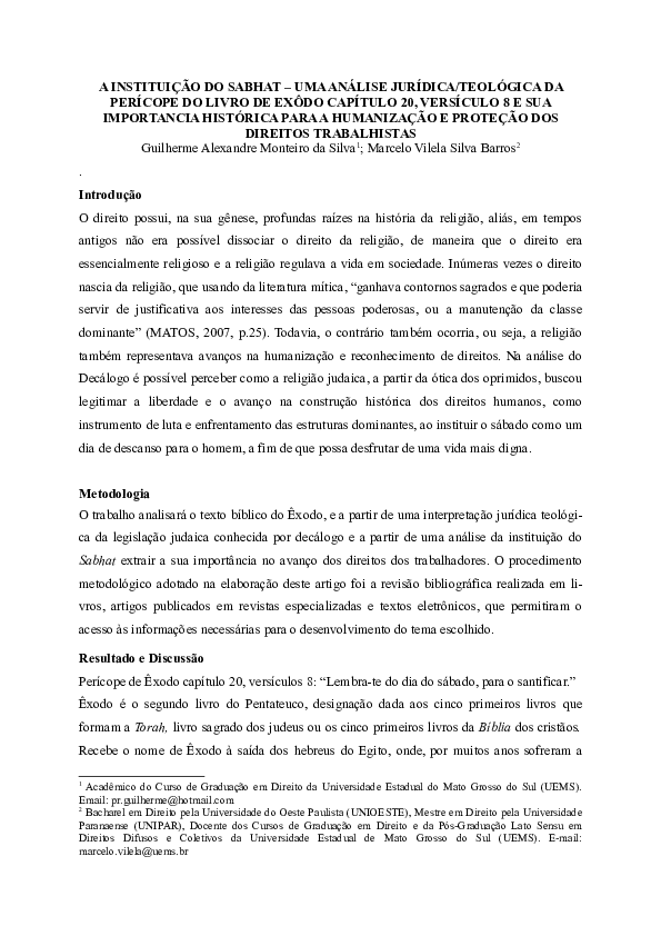 (PDF) A instituição do sabhat - Uma análise juridica-teológica da ...