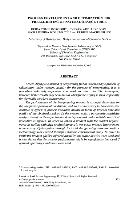 (PDF) Process Development and Optimization for Freeze-Drying of Natural ...