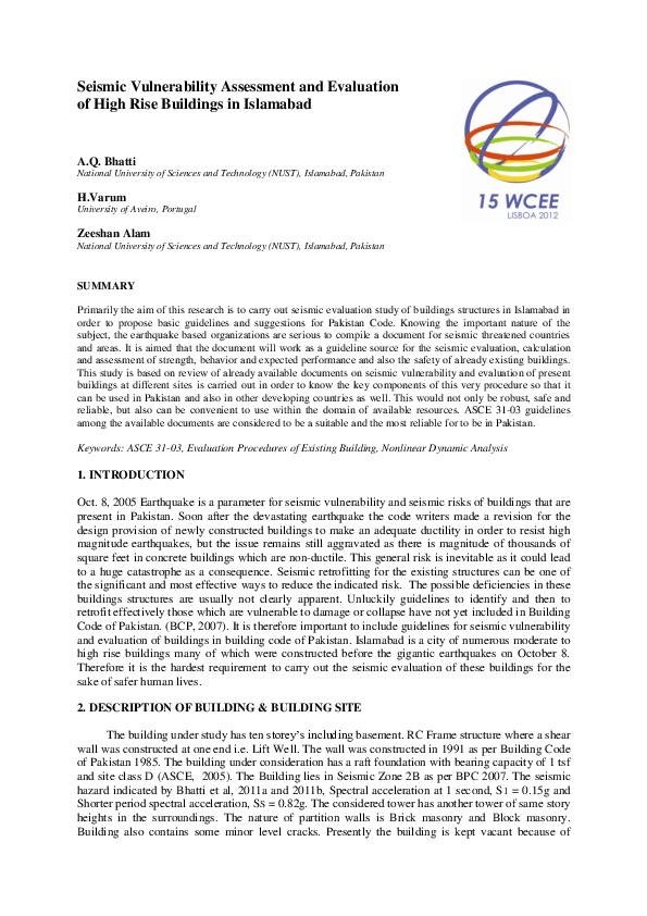 (PDF) Seismic vulnerability assessment and evaluation of high rise ...