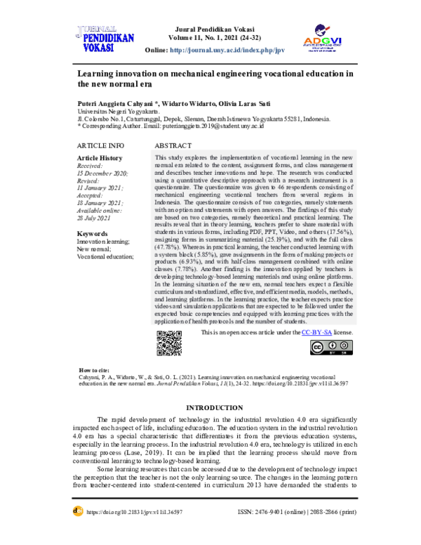 (PDF) Learning innovation on Mechanical Engineering vocational ...