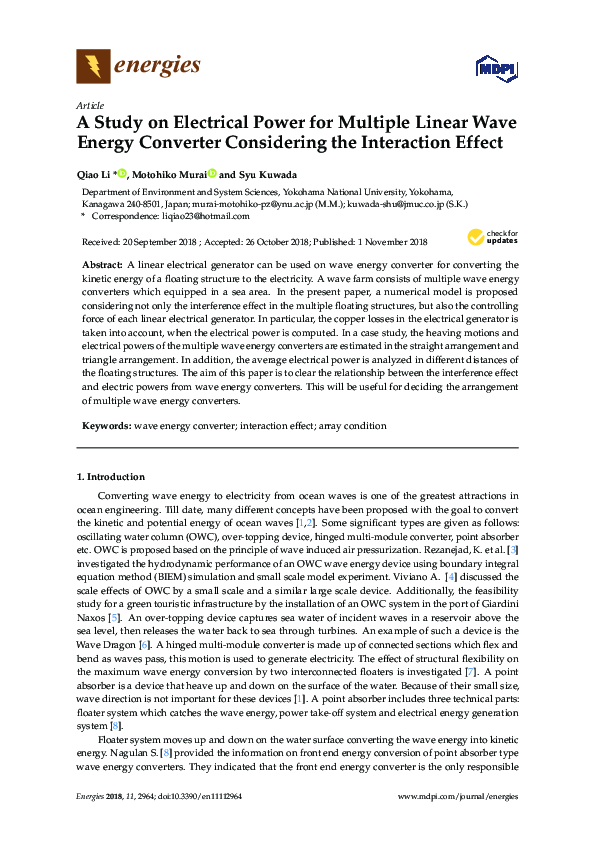 (PDF) A Study on Electrical Power for Multiple Linear Wave Energy ...