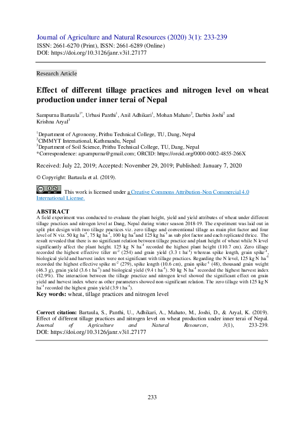 (PDF) Effect of different tillage practices and nitrogen level on wheat ...
