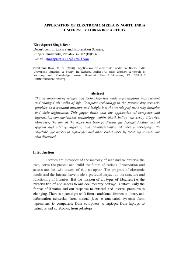 (PDF) Application of electronic media in North India University ...