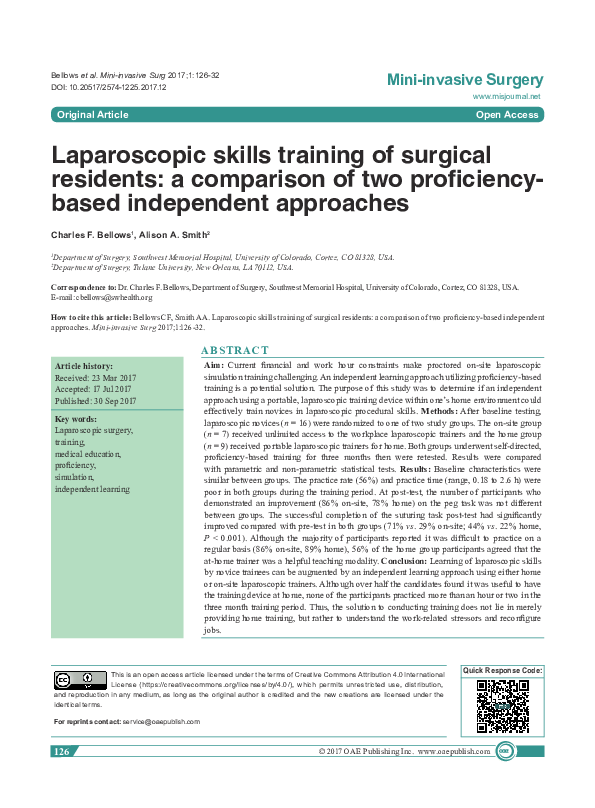 (PDF) Laparoscopic skills training of surgical residents: a comparison ...