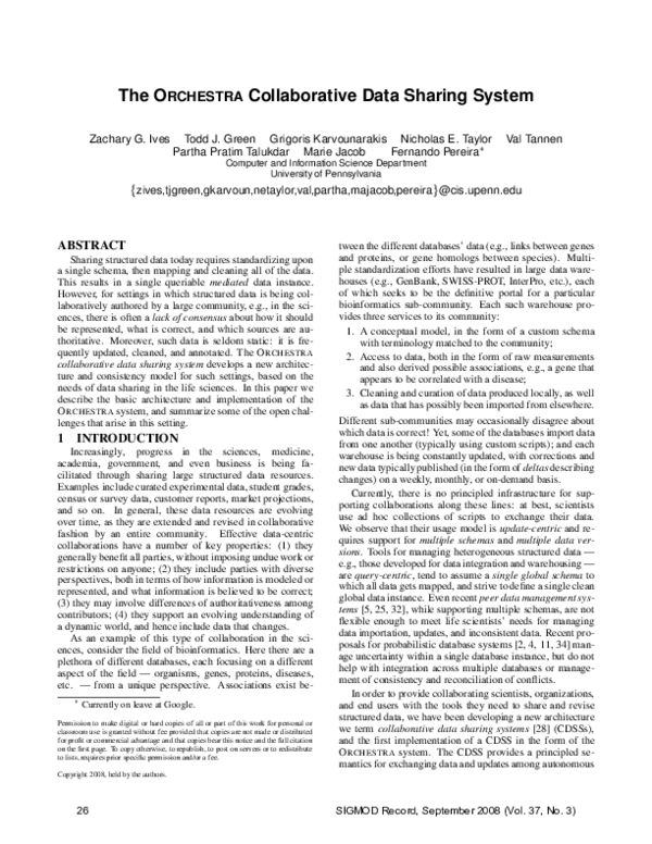 (PDF) The ORCHESTRA Collaborative Data Sharing System | Todd R . Green ...
