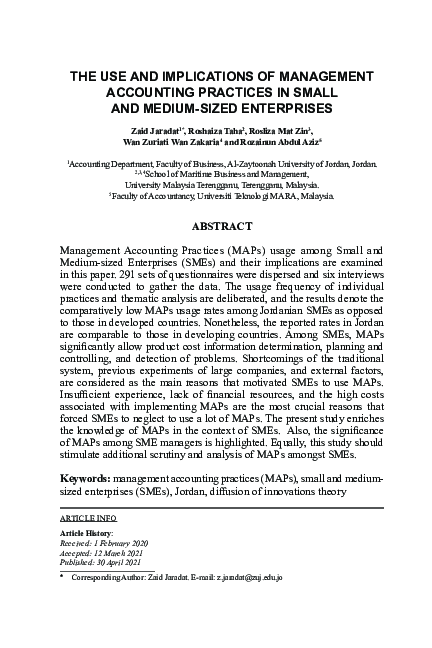 (PDF) The Use And Implications of Management Accounting Practices in ...