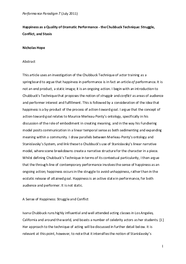(PDF) Happiness as a Quality of Dramatic Performance - the Chubbuck ...