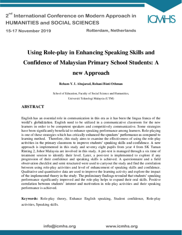 (PDF) Using Role-play in Enhancing Speaking Skills and Confidence of ...
