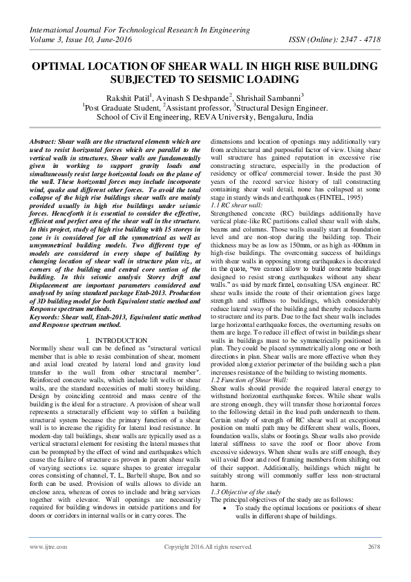 (PDF) Optimal Location of Shear Wall in High Rise Building Subjected to ...
