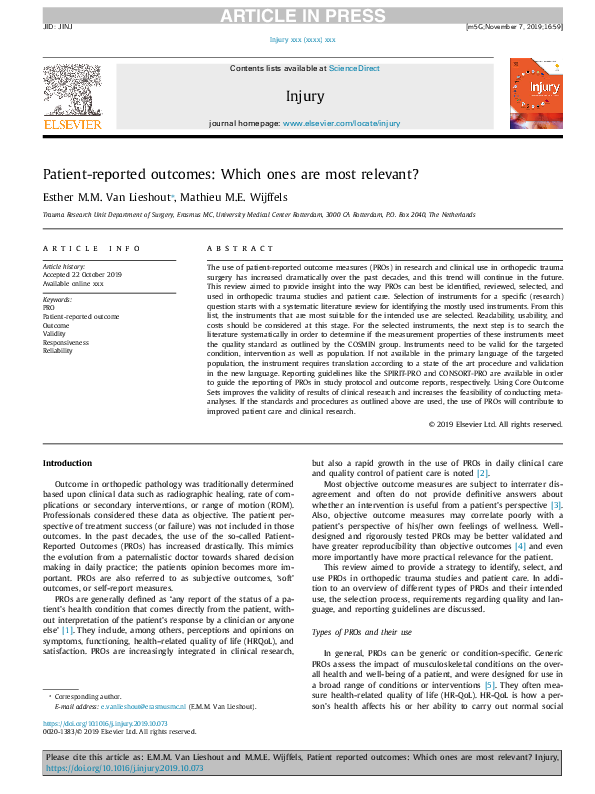 (PDF) Patient Reported Outcomes: Which Ones Are Most Relevant?