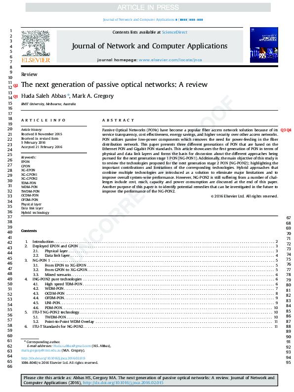 (PDF) The next generation of passive optical networks: A review