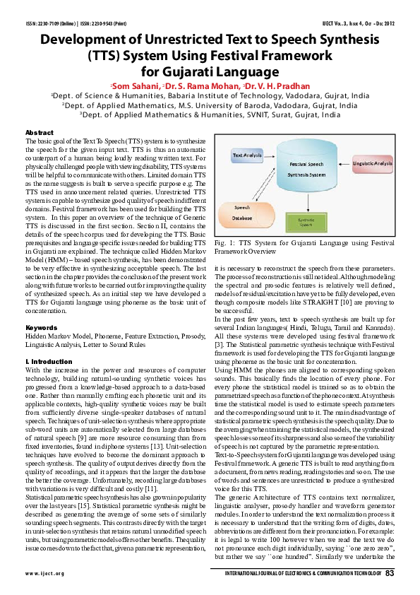 (PDF) Development of Unrestricted Text to Speech Synthesis (TTS) System ...