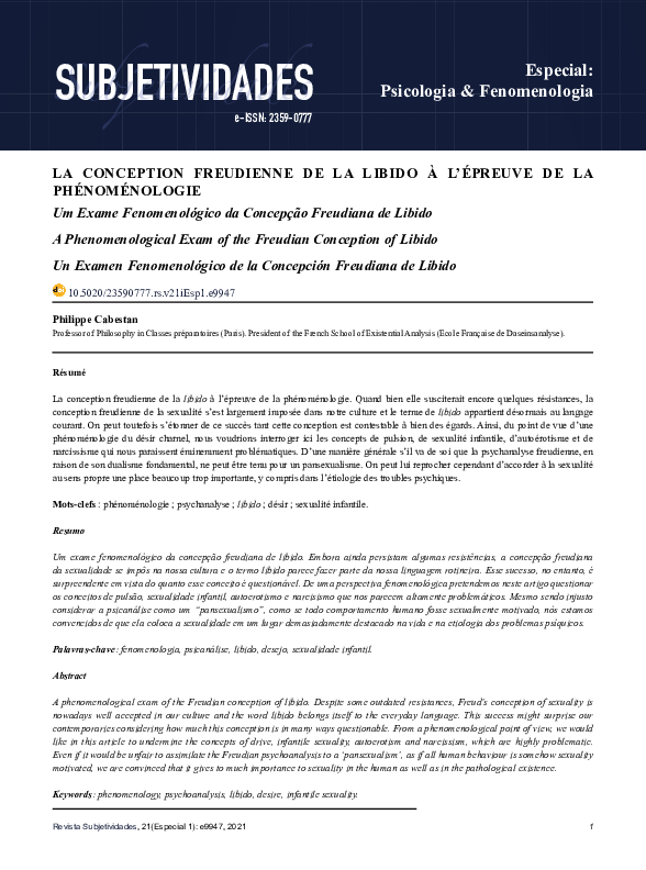 (PDF) La Conception Freudienne de la Libido à l’Épreuve de la