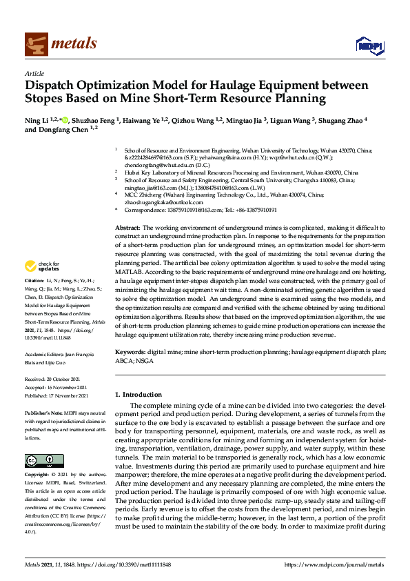 (PDF) Dispatch Optimization Model for Haulage Equipment between Stopes ...