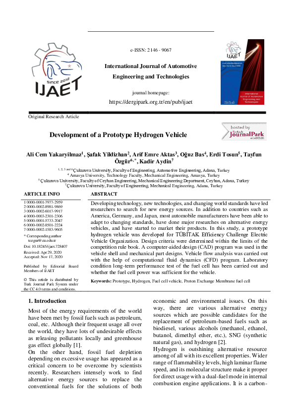 (PDF) Development of a prototype hydrogen vehicle