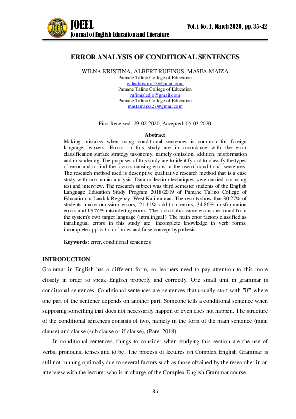 (PDF) Error Analysis of Conditional Sentences