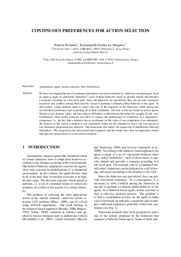 (PDF) Continuous Preferences for Action Selection