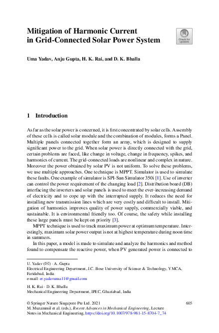 (PDF) Mitigation of Harmonic Current in Grid-Connected Solar Power System