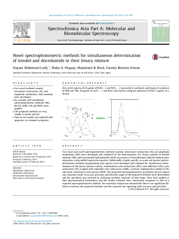 (PDF) Novel spectrophotometric methods for simultaneous determination ...