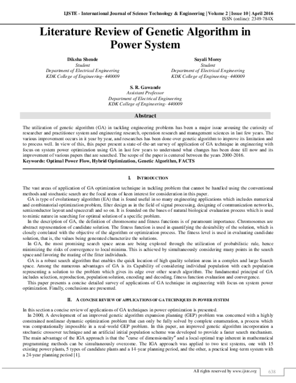 (PDF) Literature Review of Algorithm in Power System Sayali