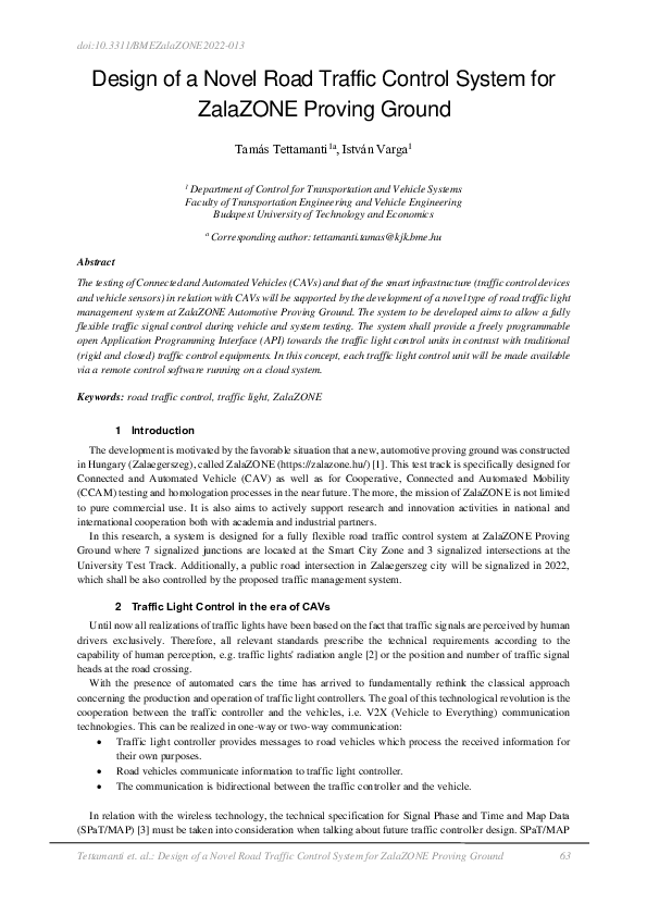 (PDF) Design of a Novel Road Traffic Control System for ZalaZONE ...