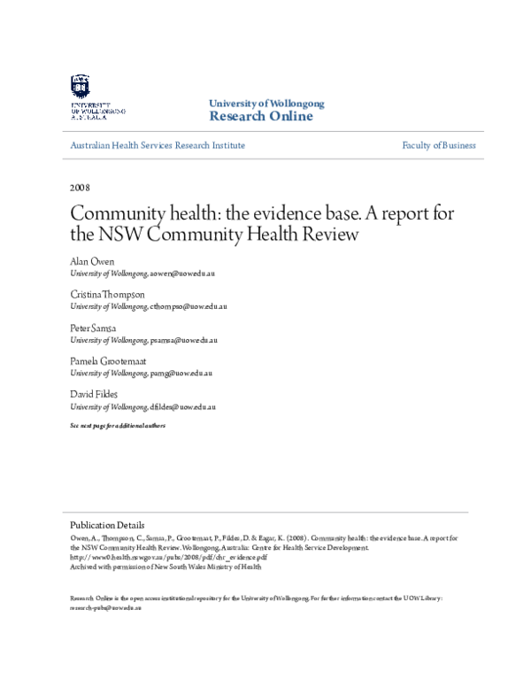 (PDF) Community health: the evidence base. A report for the NSW ...