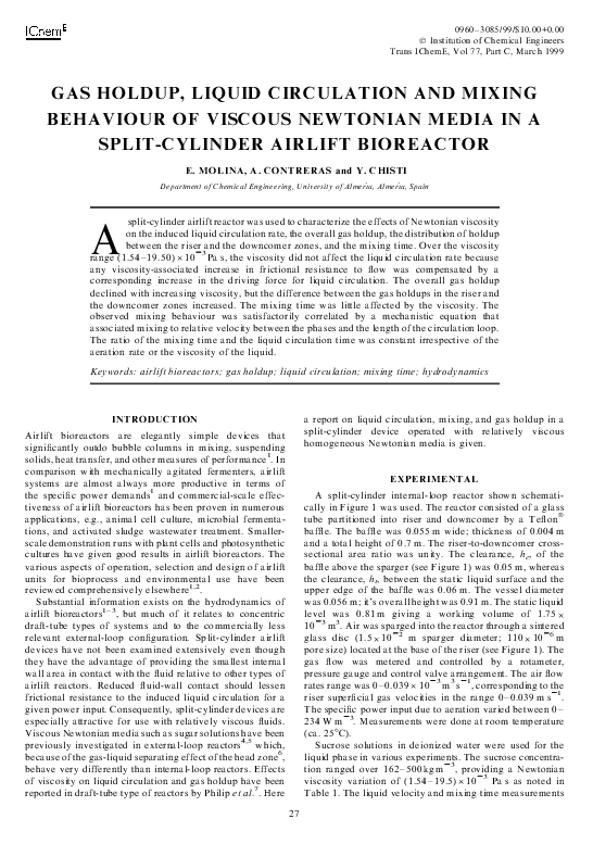 (PDF) Gas Holdup, Liquid Circulation and Mixing Behaviour of Viscous ...