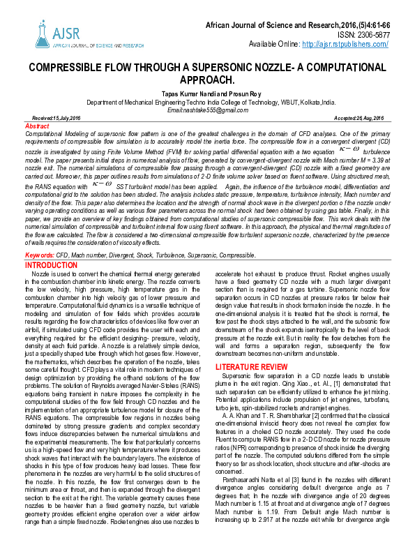 (PDF) Compressible Flow Through a Supersonic Nozzle-A Computational ...