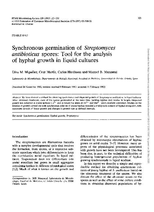 (PDF) Synchronous germination of Streptomyces antibioticus spores: Tool ...