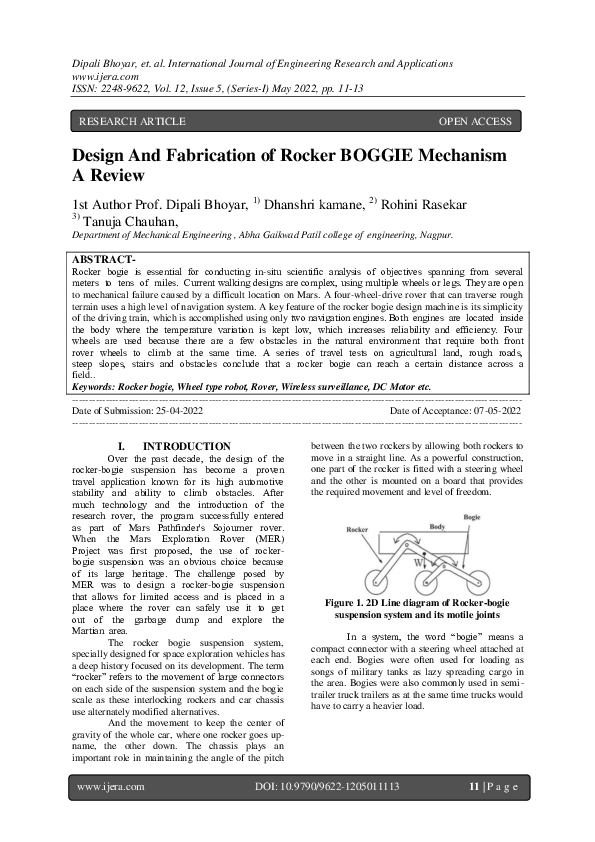 (PDF) Design And Fabrication of Rocker BOGGIE Mechanism A Review