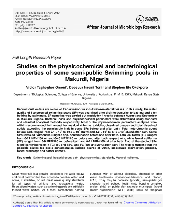 PDF) Studies on the physicochemical and bacteriological properties 