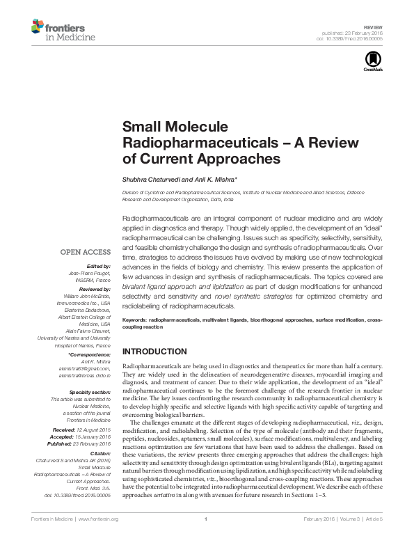 (PDF) Small Molecule Radiopharmaceuticals – A Review of Current Approaches