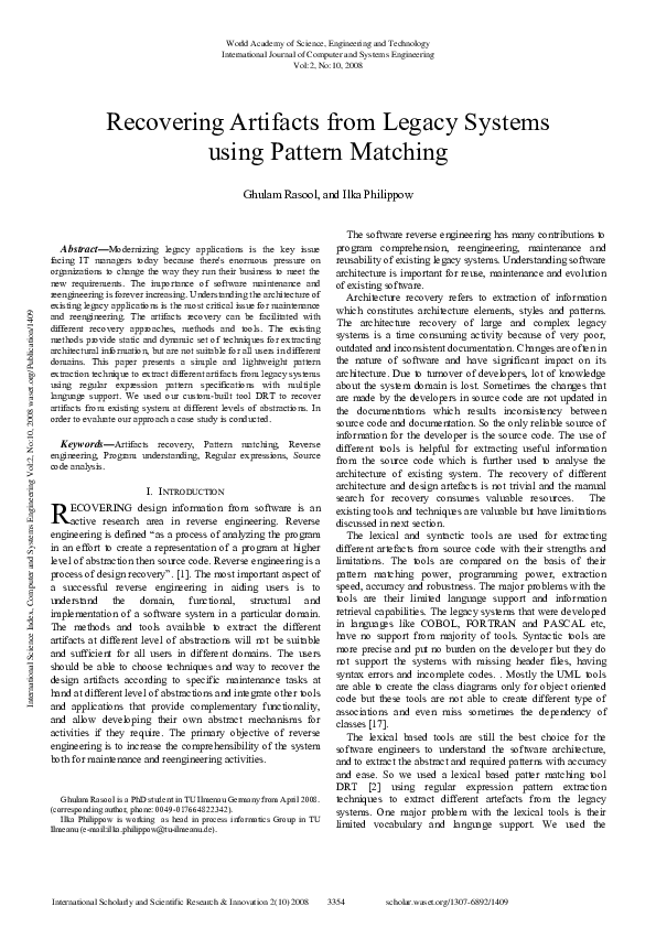 (PDF) Recovering Artifacts From Legacy Systems Using Pattern Matching