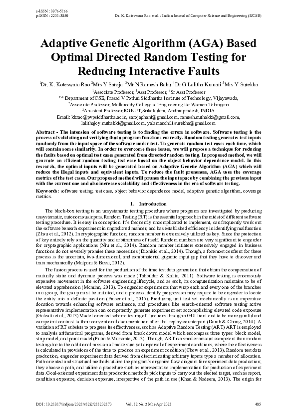 (PDF) Adaptive Genetic Algorithm (AGA) Based Optimal Directed Random ...