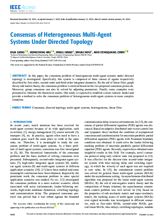 (PDF) Consensus of Heterogeneous Multi-Agent Systems Under Directed ...