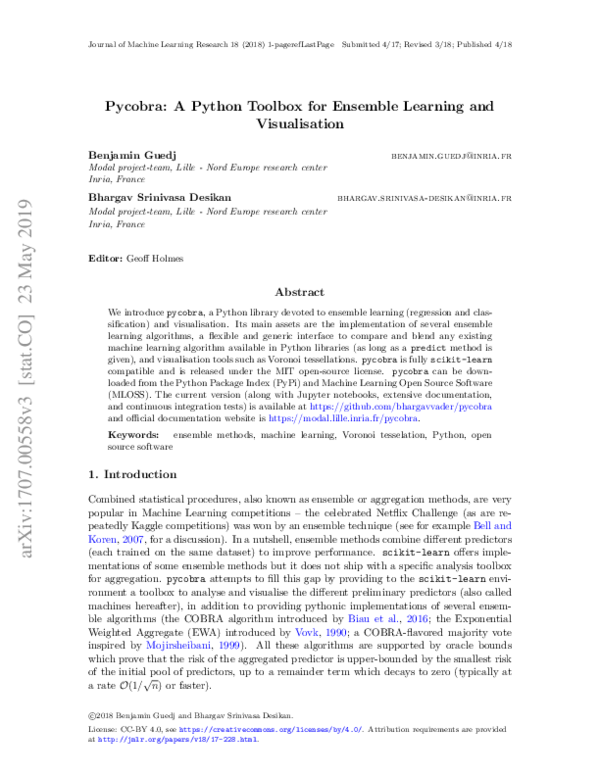 (PDF) Pycobra: A Python Toolbox for Ensemble Learning and Visualisation