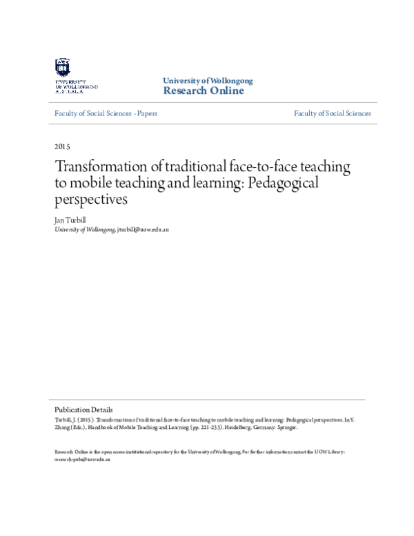 (PDF) Transformation of Traditional Face-to-Face Teaching to Mobile ...