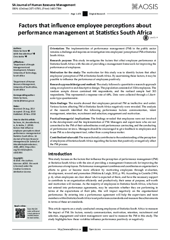 (PDF) Factors that influence employee perceptions about performance ...