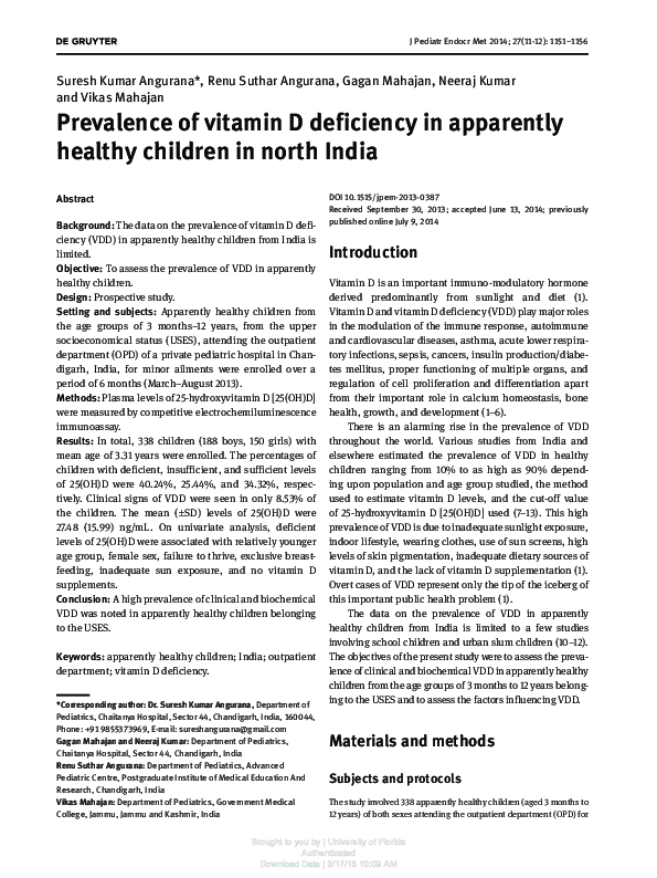 (PDF) Prevalence of vitamin D deficiency in apparently healthy children ...