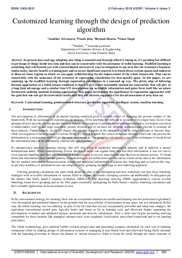 (PDF) Customized learning through the design of prediction algorithm