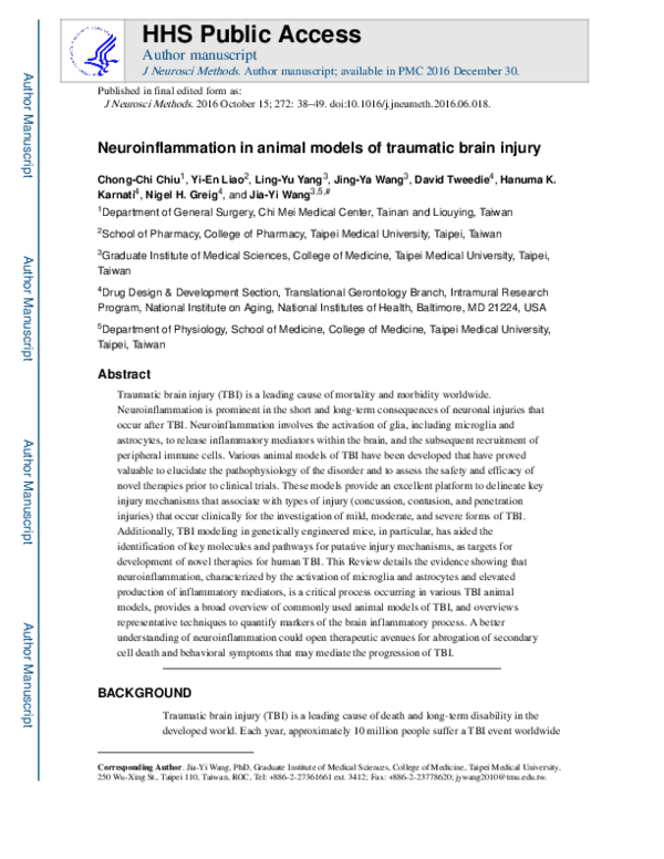 (PDF) Neuroinflammation in animal models of traumatic brain injury