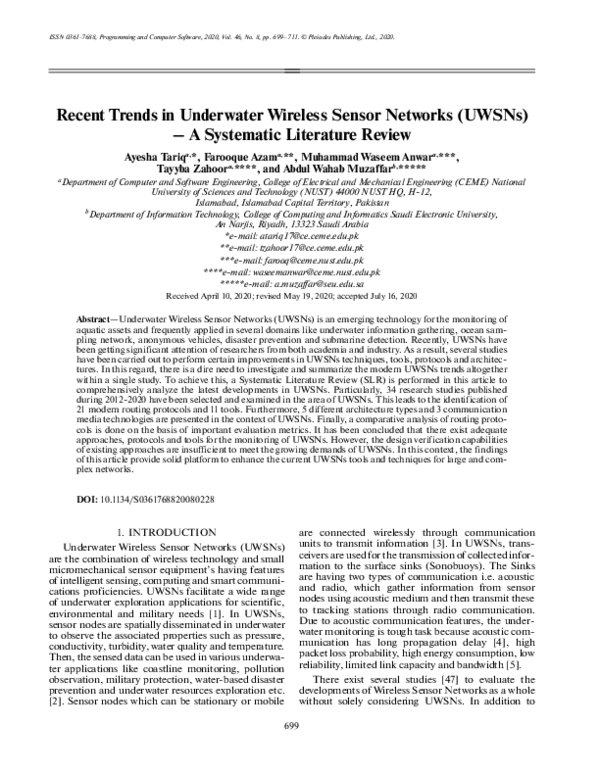 (PDF) Recent Trends in Underwater Wireless Sensor Networks (UWSNs) – A ...