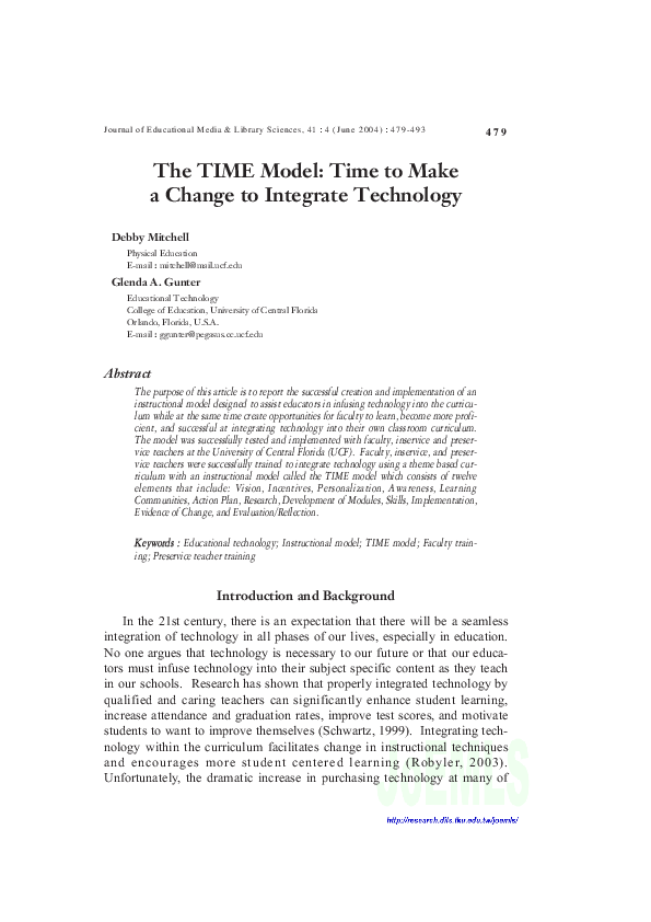 (PDF) The TIME Model: Time to Make a Change to Integrate Technology