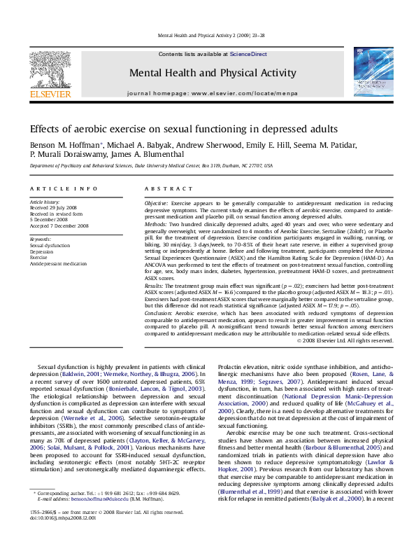(PDF) Effects of aerobic exercise on sexual functioning in depressed adults